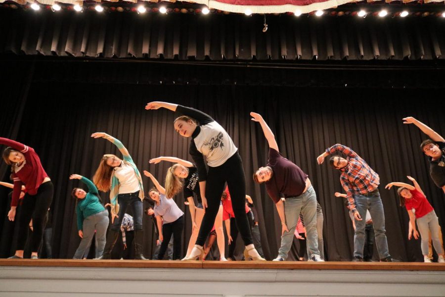Members+of+the+Drama+Club+stretch+before+rehearsing+for+their+musical.+The+Drama+Club+presented+How+to+Succeed+in+Business+Without+Really+Trying+in+March%2C+and+according+to+Mrs.+Maria+Malek%2C+Drama+Club+adviser+and+English+teacher%2C+audience+numbers+are+lower+in+years+when+the+musical+does+not+have+high+name+recognition.+%E2%80%9COur+audience+numbers+were+not+as+high+as+they+were+in+previous+years%2C%E2%80%9D+Mrs.+Malek+said.