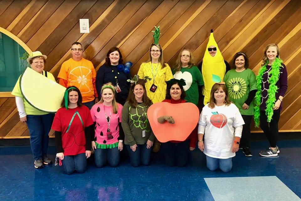 John S. Clarke teachers dressed as a fruit salad pose for a picture. Teachers and students at the elementary center held their annual Halloween parade on Friday, October 26. “The parade gives all the children something to participate in instead of doing math and reading. The parade lets the community be a part of it. The parents get to watch,” Mrs. Debbie Lecker said.