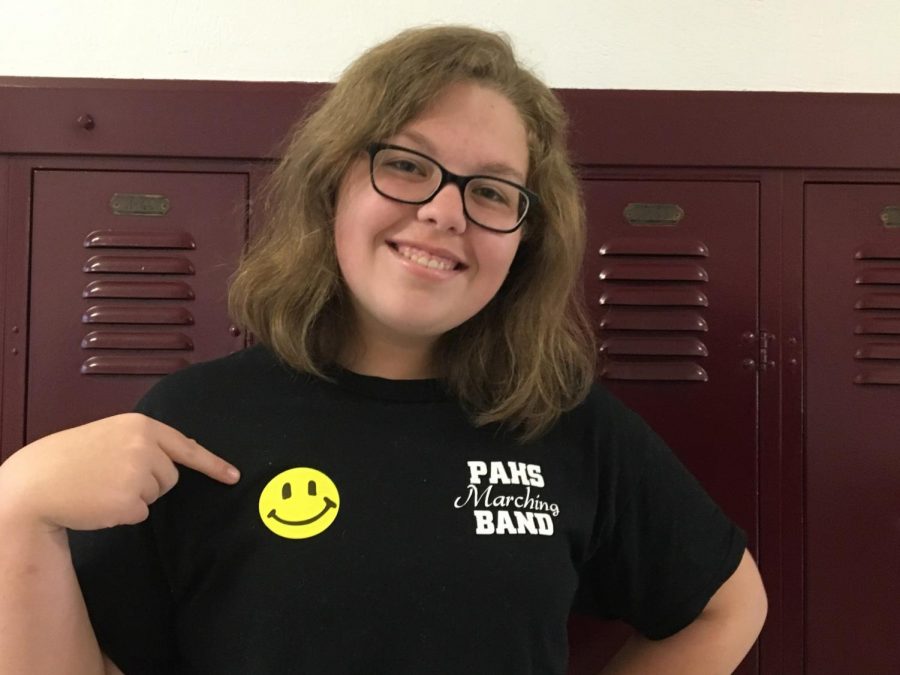 Freshman+Emma+Troutman+wears+her+%22Have+a+Nice+Day%22+sticker+with+pride.+Troutman+received+her+%22day%22+on+the+same+day+as+the+district-wide+PBIS+kickoff+event.+