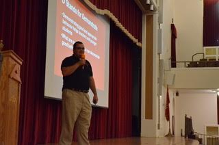 Mr. Lucas Bricker is sharing a slideshow presentation for the PBIS Assembly. He explained the importance of PBIS and PRIDE.