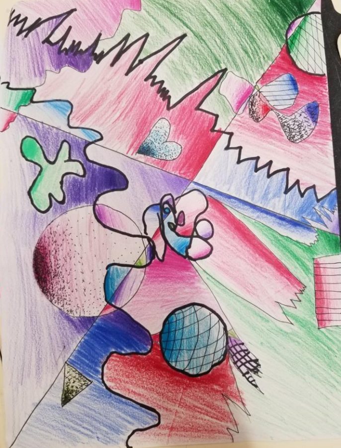 Ava Ciarvella's project from Miss Alyssa Palina's class. The students commissioned projects using common abstract techniques taught during class.